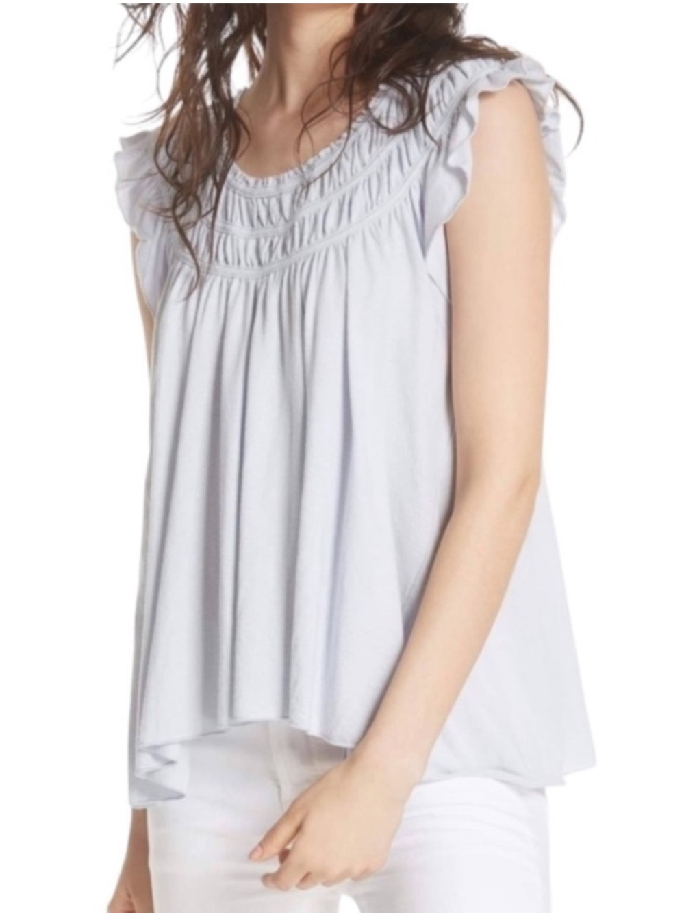 Free People We The Free Coconut Gathered Ruffle Ruches Flowy Tee Top Cloud | S